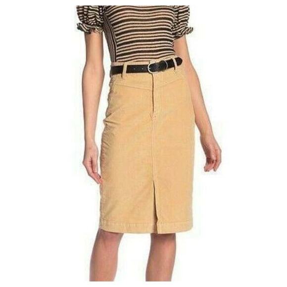 Free People Women's Rosemary Stretch Corduroy Midi Pencil Skirt Praline 25 NWT - Picture 5 of 5